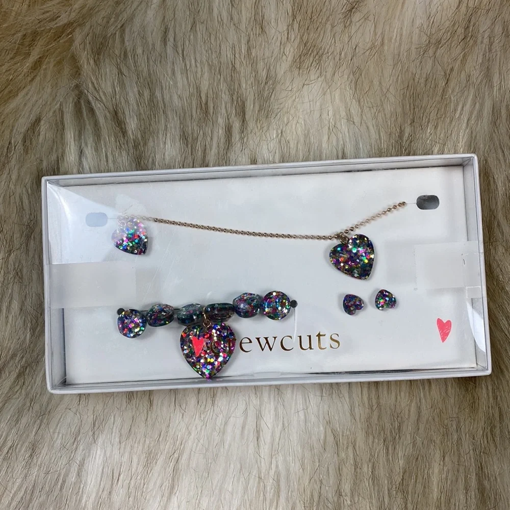 Crewcuts Heart Glitter Necklace, Bracelet, and Earring Set